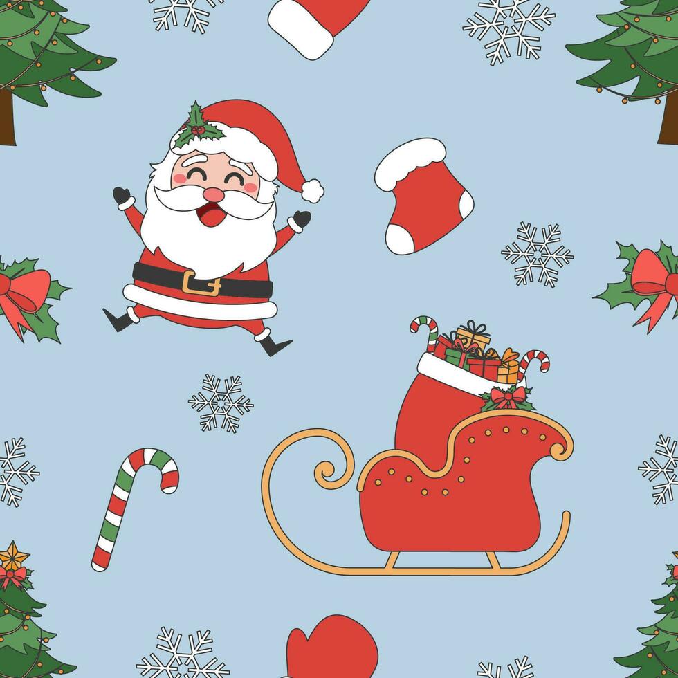 Natale tema linea arte scarabocchio cartone animato modello senza soluzione di continuità illustrazione, allegro Natale. vettore