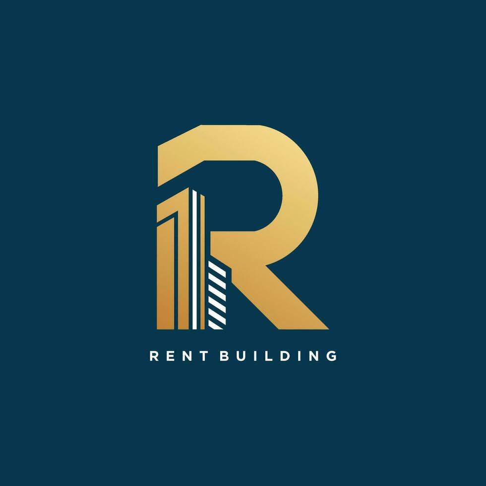 lettera r logo design vettore elemento con edificio concetto