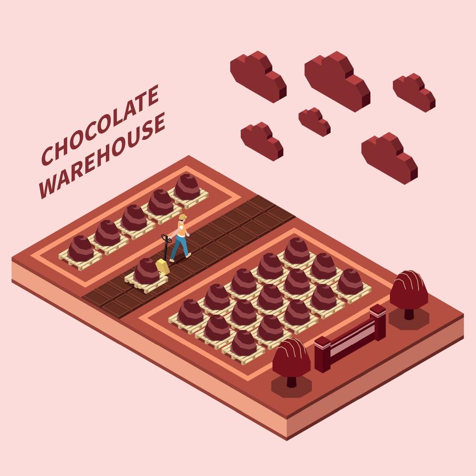 illustrazione vettoriale di concetto di design isomerico magazzino di cioccolato