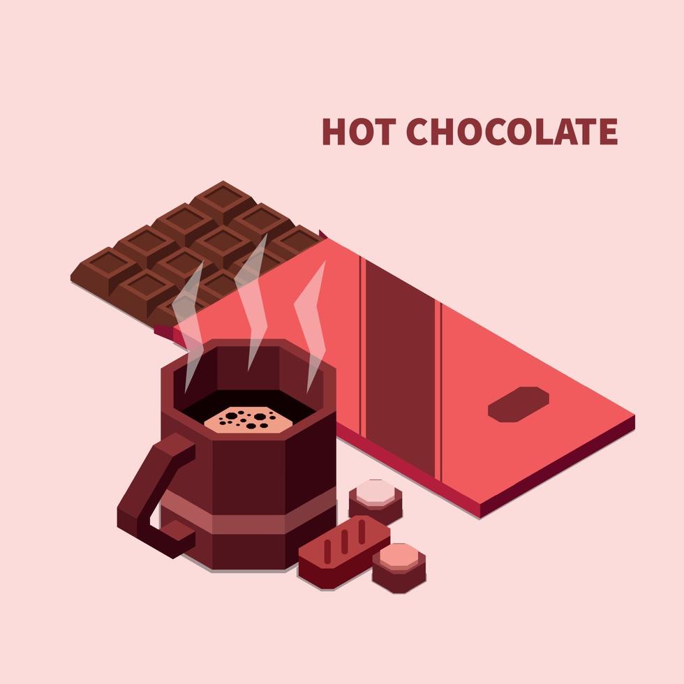 illustrazione vettoriale di sfondo isomerico di cioccolata calda