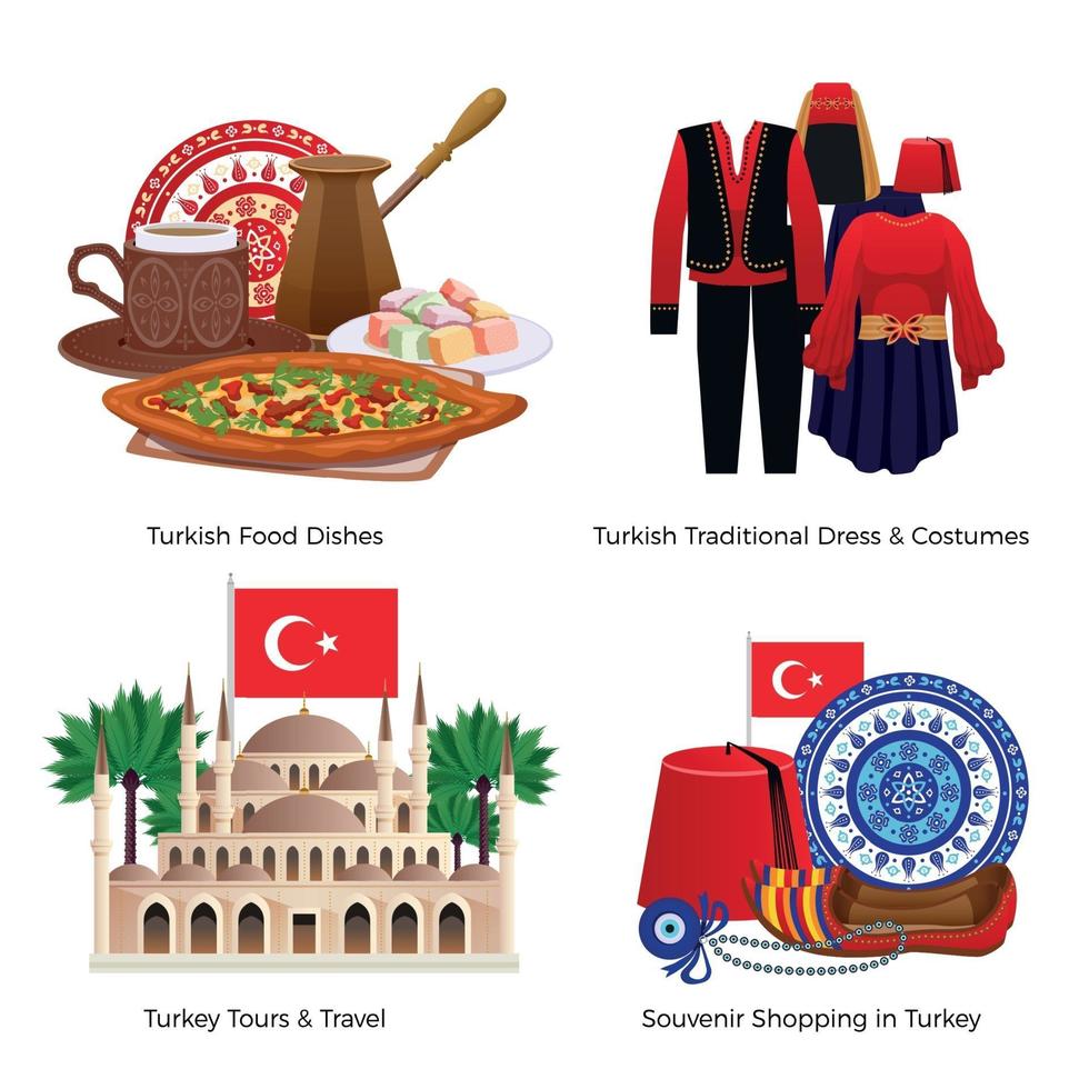le icone di concetto di turismo della Turchia hanno messo l'illustrazione di vettore