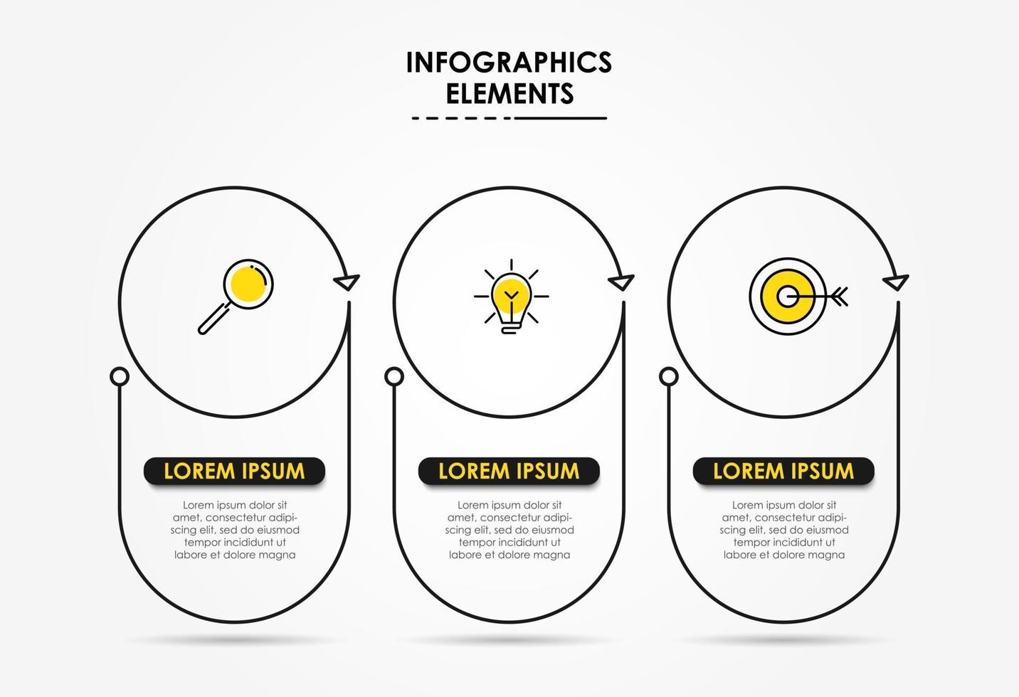 modello di business di progettazione infografica con icone e 3 opzioni o passaggi vettore