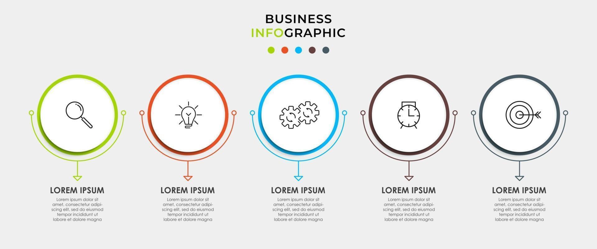 modello di business di progettazione infografica con icone e 5 opzioni o passaggi vettore