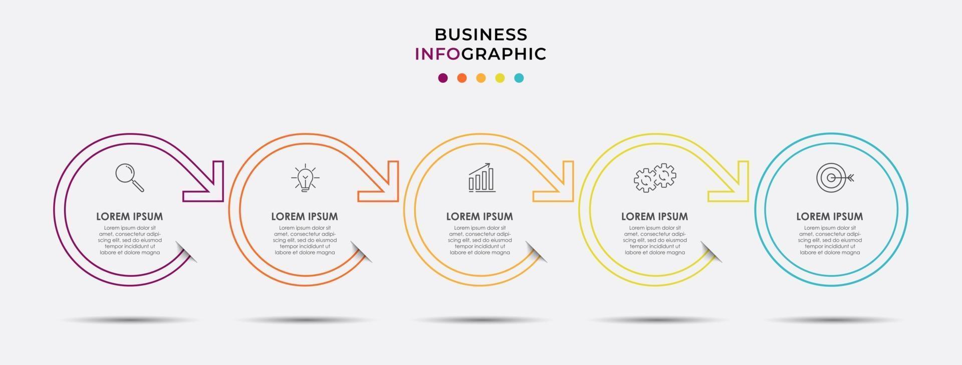 modello di business di progettazione infografica con icone e 5 opzioni o passaggi vettore