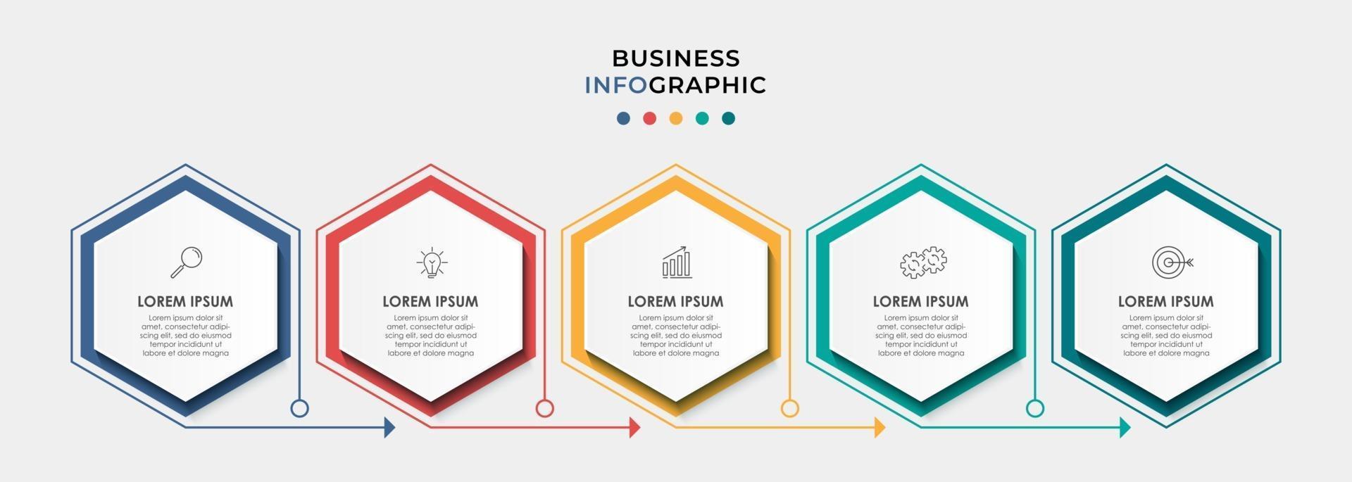 modello di business di progettazione infografica con icone e 5 opzioni o passaggi vettore