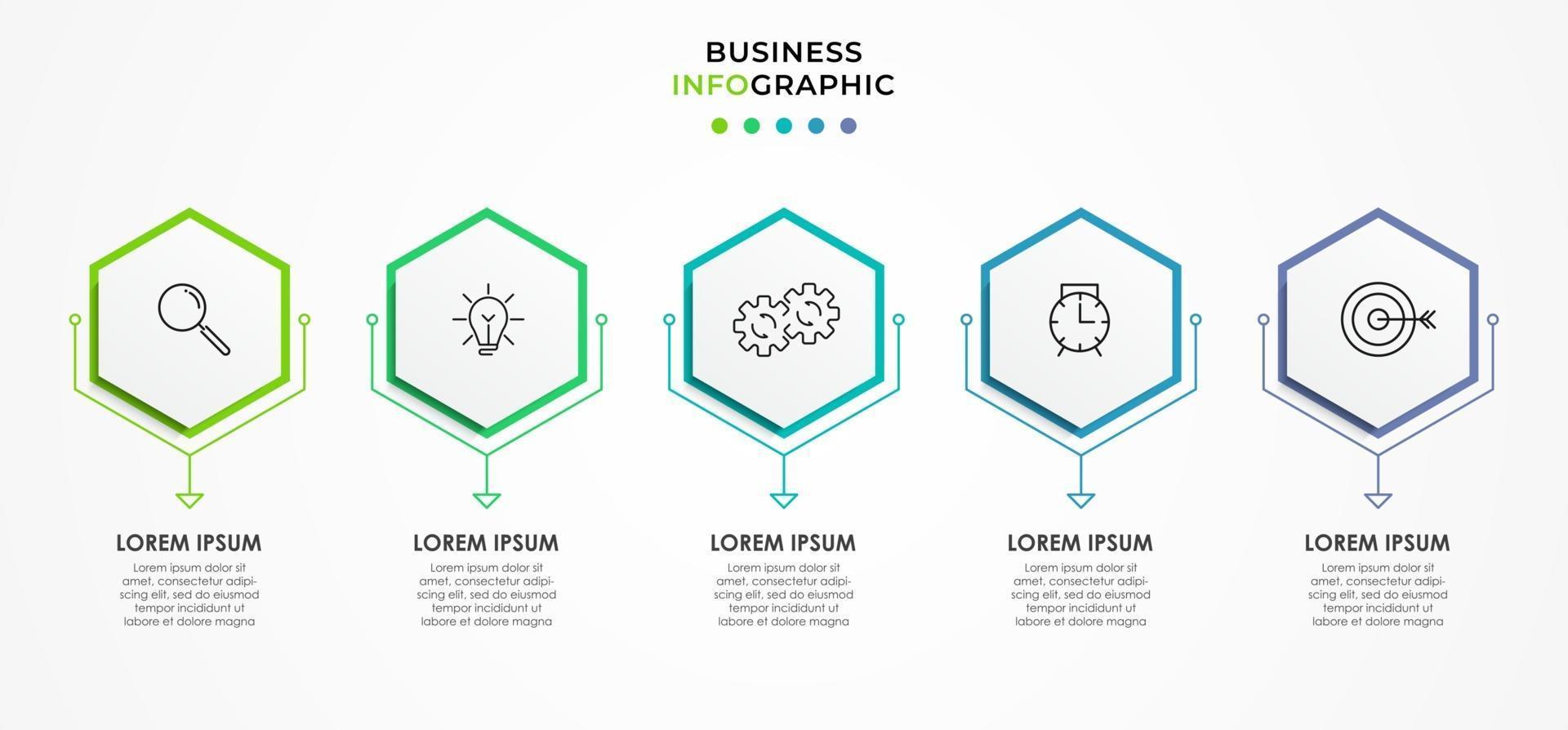 modello di business di progettazione infografica con icone e 5 opzioni o passaggi vettore