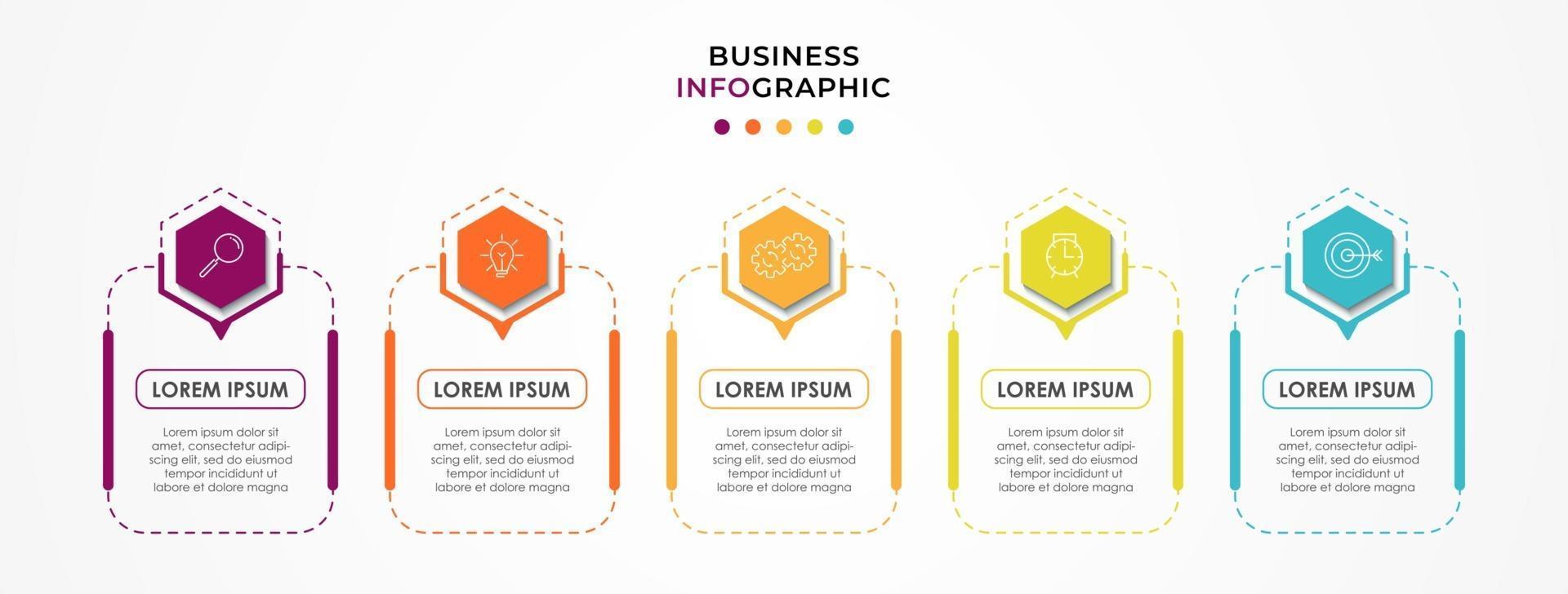 modello di business di progettazione infografica con icone e 5 opzioni o passaggi vettore