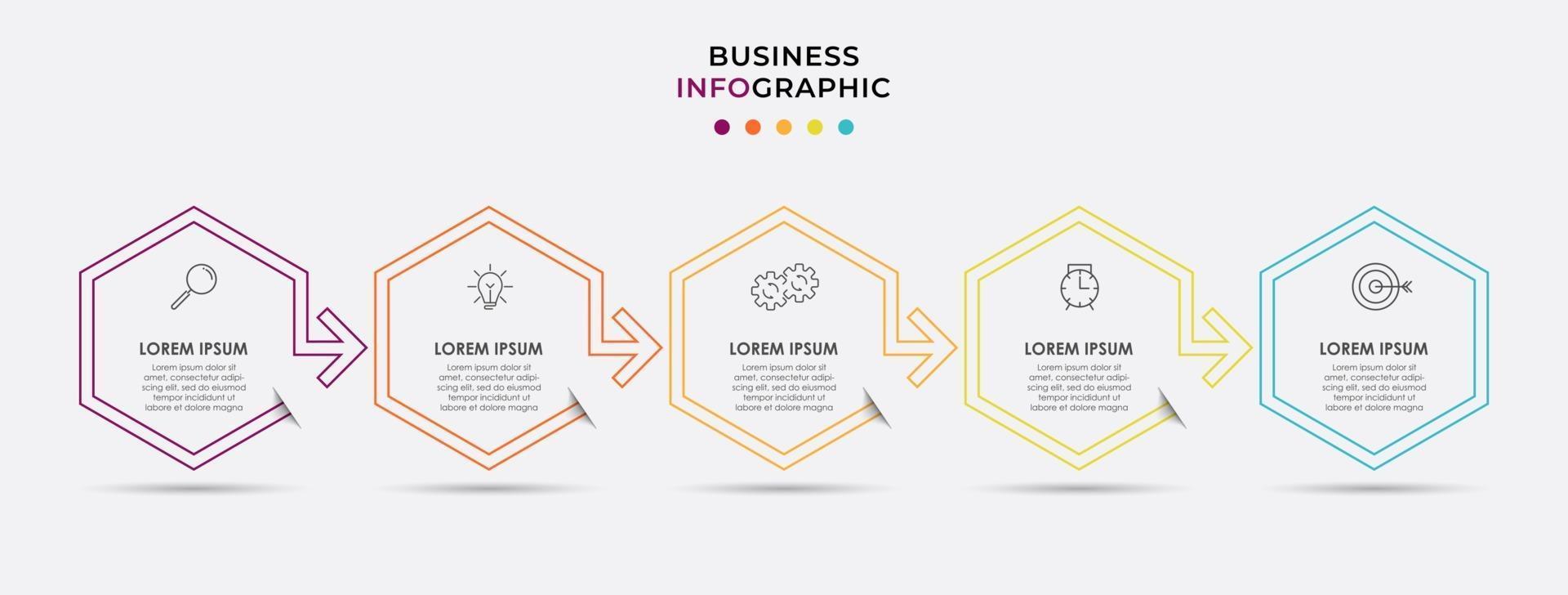 modello di business di progettazione infografica con icone e 5 opzioni o passaggi vettore