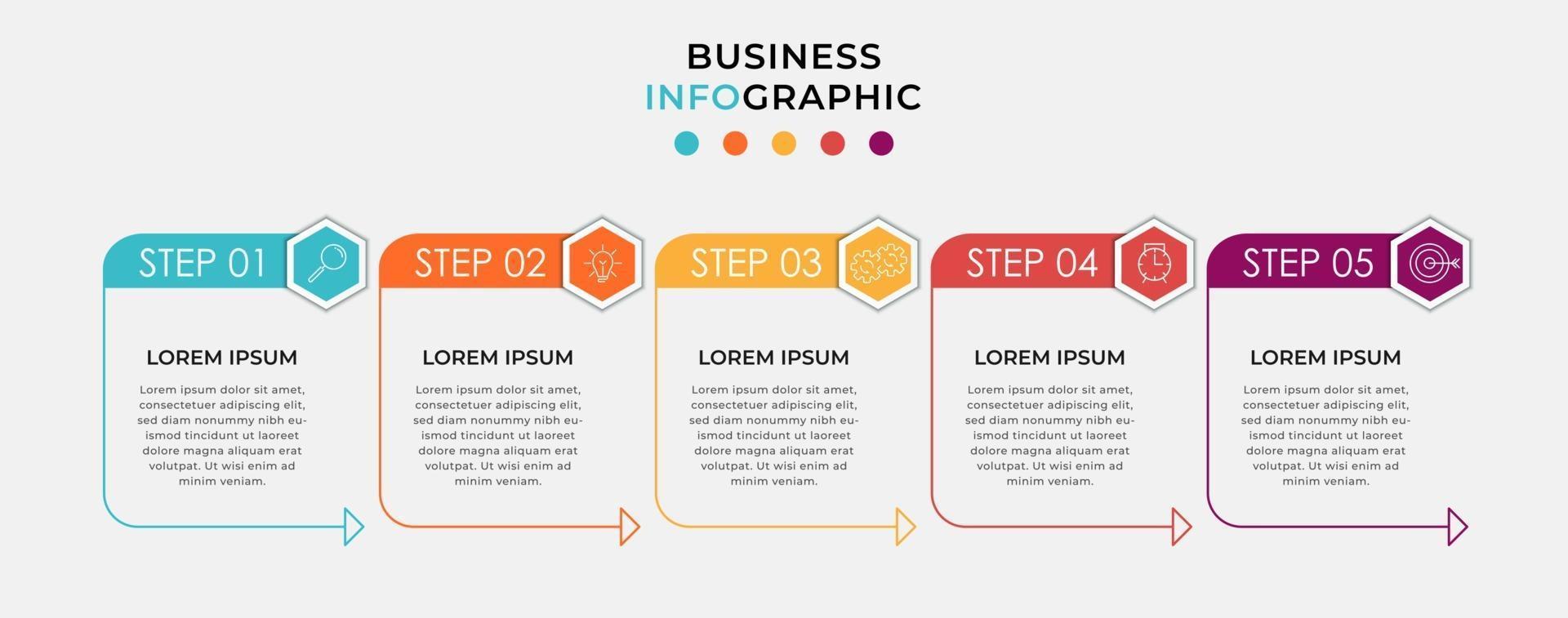 modello di business di progettazione infografica con icone e 5 opzioni o passaggi vettore