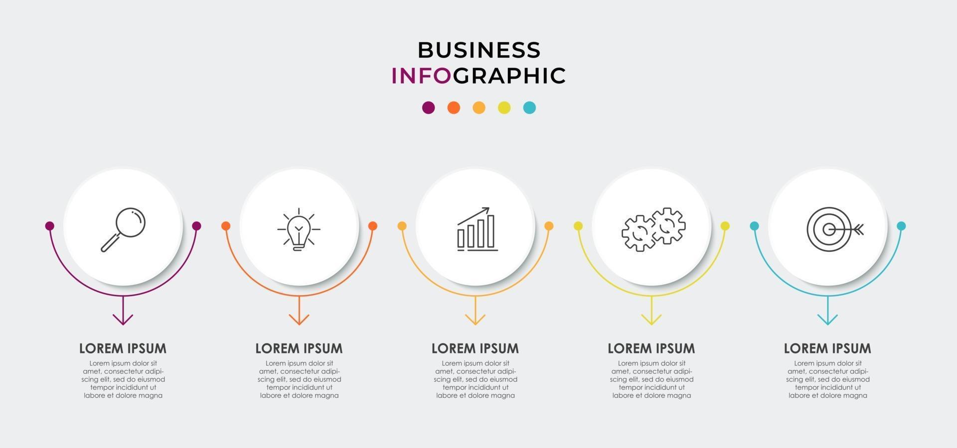 modello di business di progettazione infografica con icone e 5 opzioni o passaggi vettore