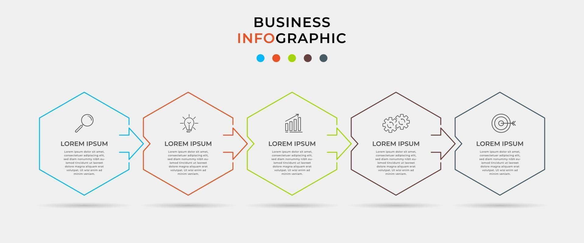 modello di business di progettazione infografica con icone e 5 opzioni o passaggi vettore