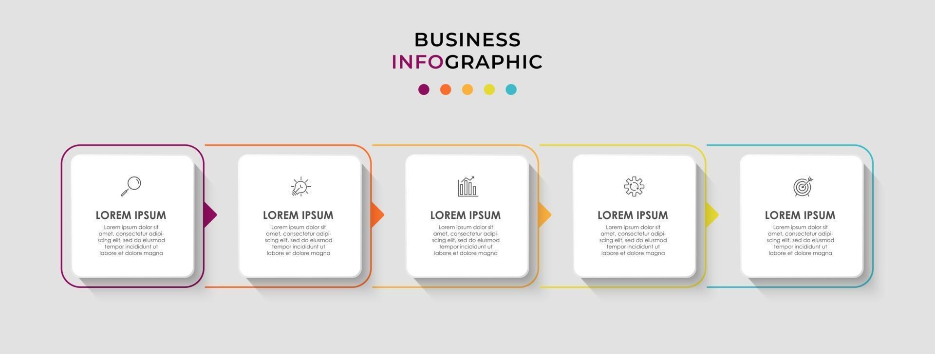 modello di business di progettazione infografica con icone e 5 opzioni o passaggi vettore