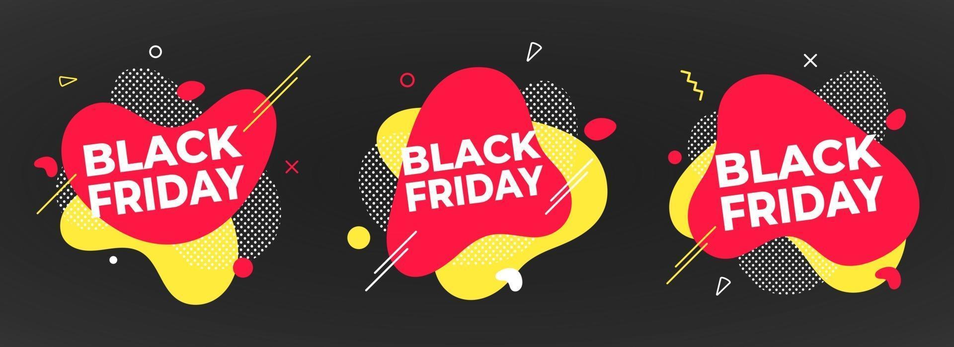 3 black friday poster o banner modello di progettazione illustrazione vettoriale. vettore