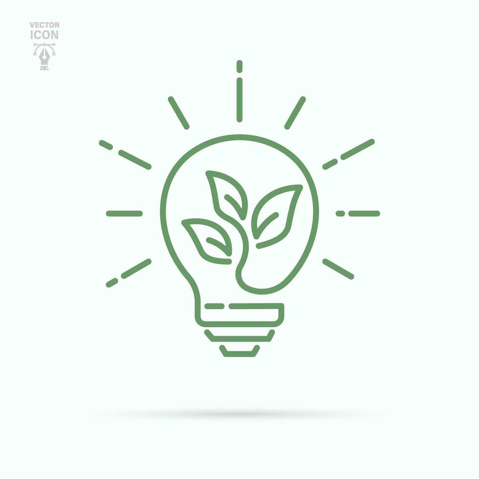 splendente elettrico ecologia leggero lampadina con foglia dentro. sostenibile ecologico energia icona. isolato vettore illustrazione