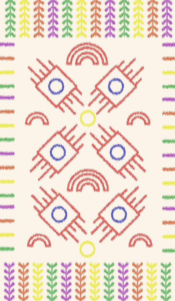 ikat colorato ricamo su pastello sfondo. geometrico moderno orientale modello scandinavo. azteco stile astratto vettore illustrazione. design per trama, tessuto, abbigliamento, avvolgimento, decorazione, sciarpa.