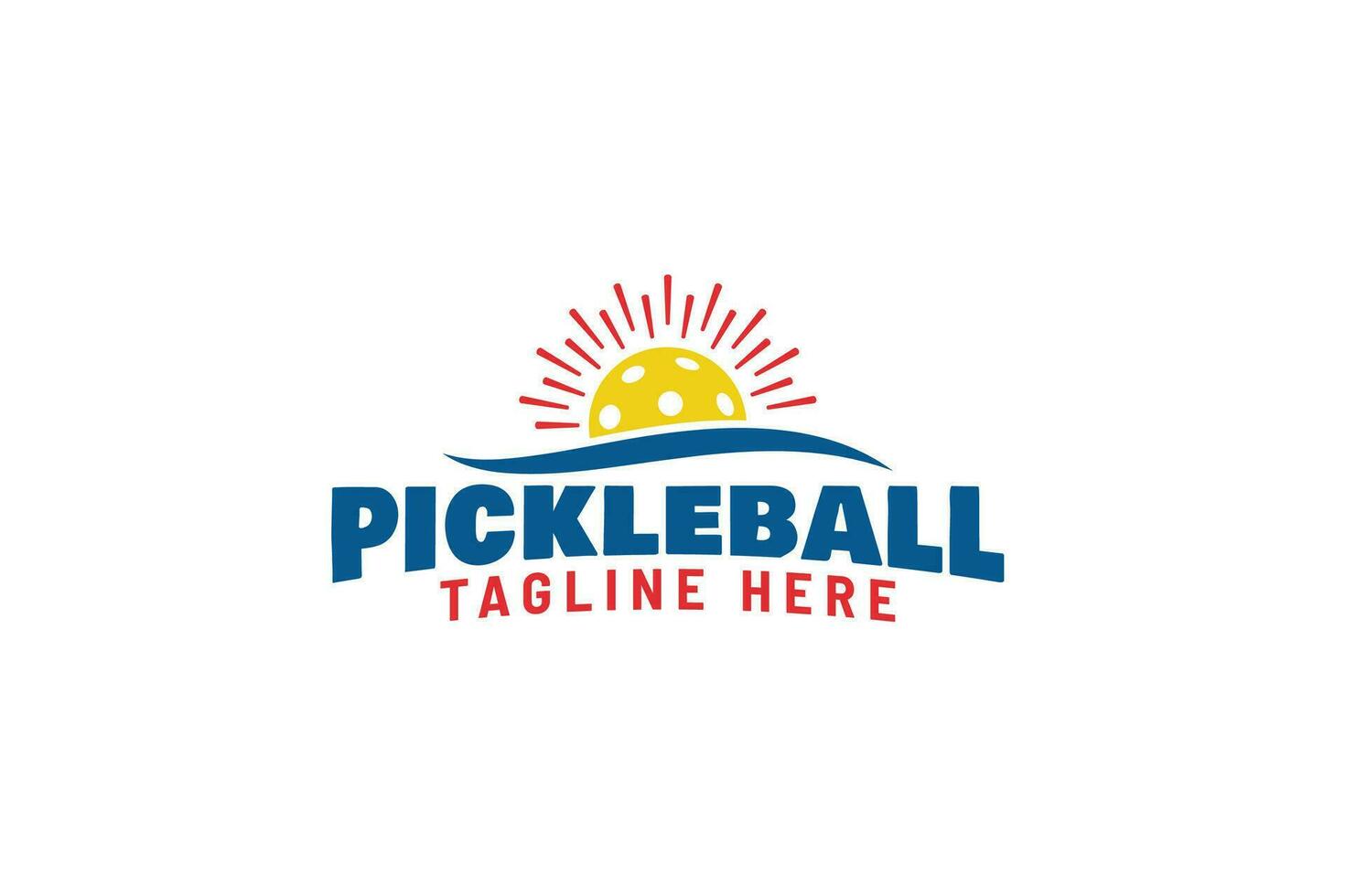 pickleball logo con un' combinazione di un' sfera, sole, e orizzonte linea per pickleball club, torneo, addestramento, eccetera. vettore