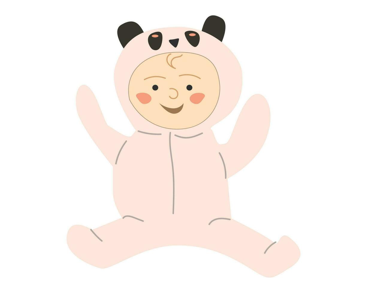 poco bambino ragazza con panda rosa costume vettore