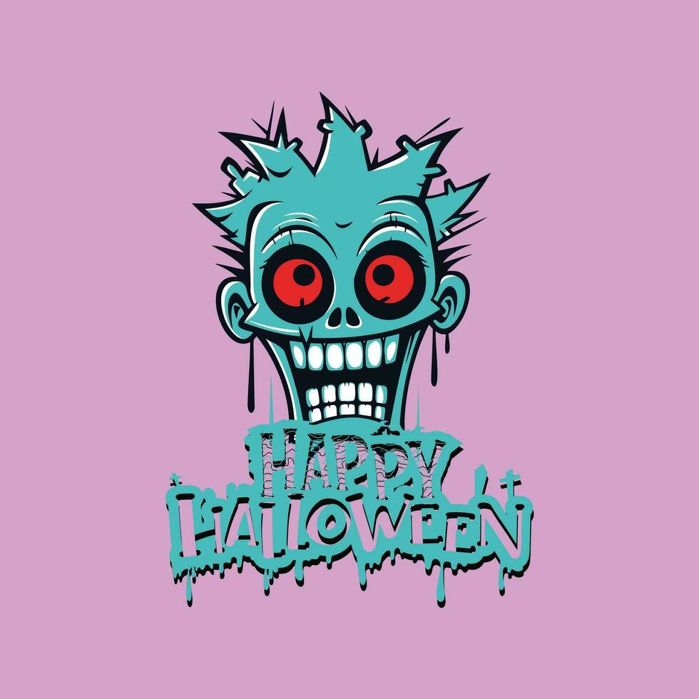 zombie testa delizia, un' contento Halloween saluto vettore