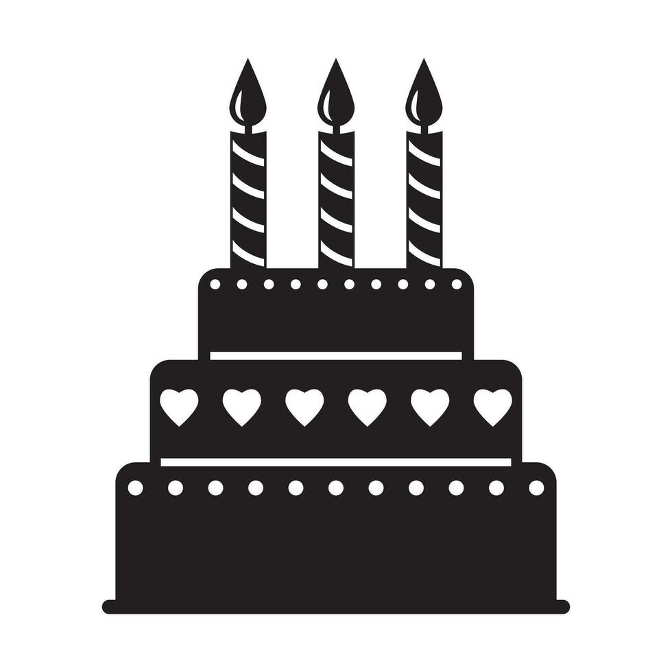festivo dolce, torta con candele, nero silhouette. vettore illustrazione, icona.