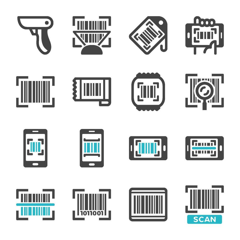 codice a barre icona insieme, vettore e illustrazione