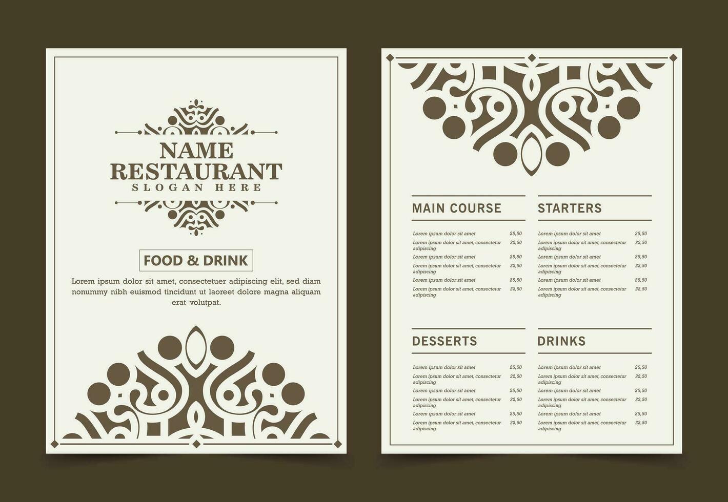 layout del menu con elementi ornamentali vettore