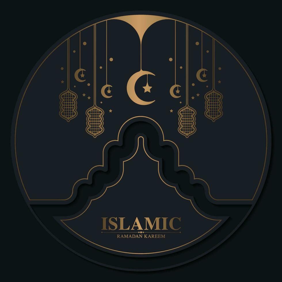 banner di lusso ramadan kareem in stile nero e oro vettore