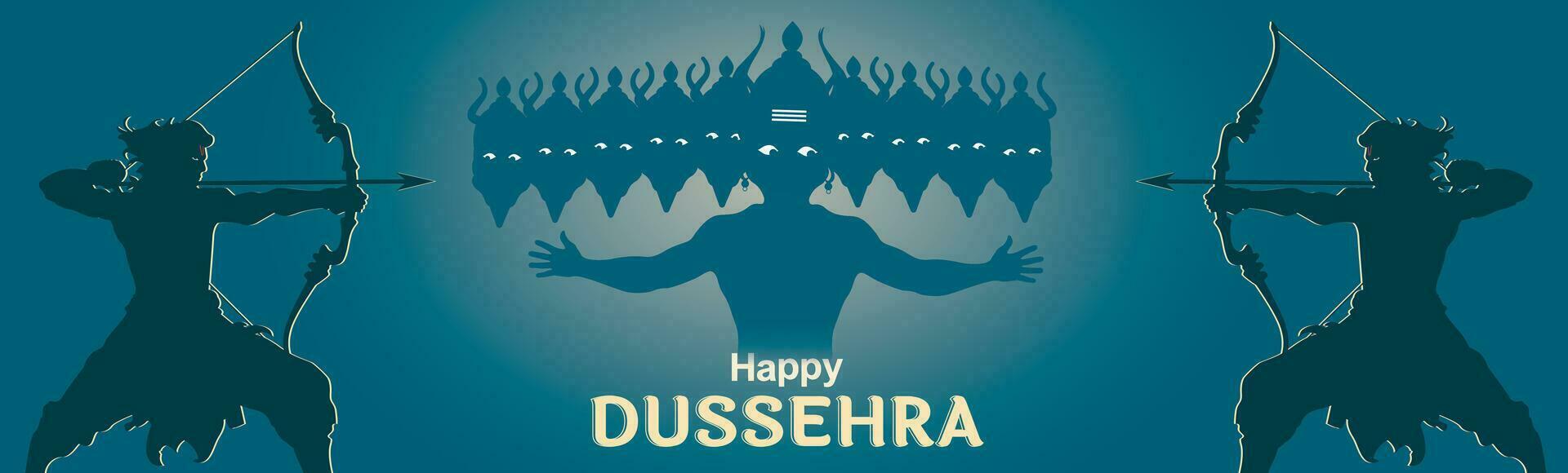 contento Dussehra Festival di India. di signore rama uccisione ravana. vettore illustrazione, Dussehra Navratri manifesto Festival di India bandiera