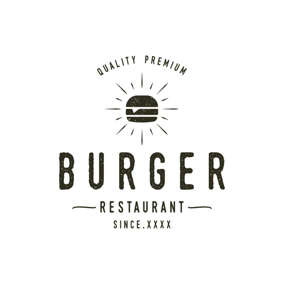 retrò Vintage ▾ caldo hamburger fresco e gustoso logo design. logo per ristorante, attività commerciale, etichetta, distintivo e emblema. vettore