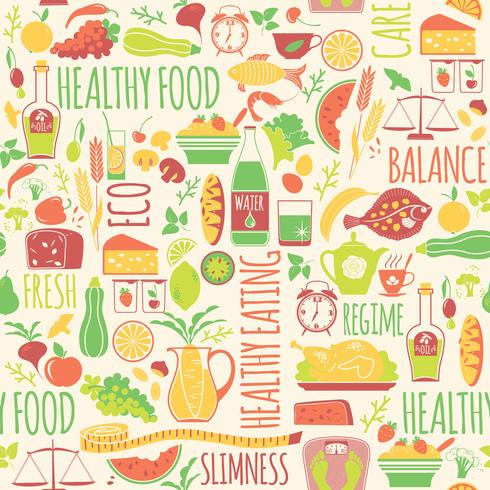 Vector seamless con illustrazione di cibo sano.