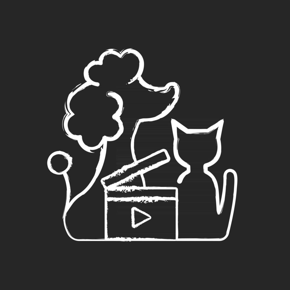video di animali domestici icona bianca gesso su sfondo scuro vettore