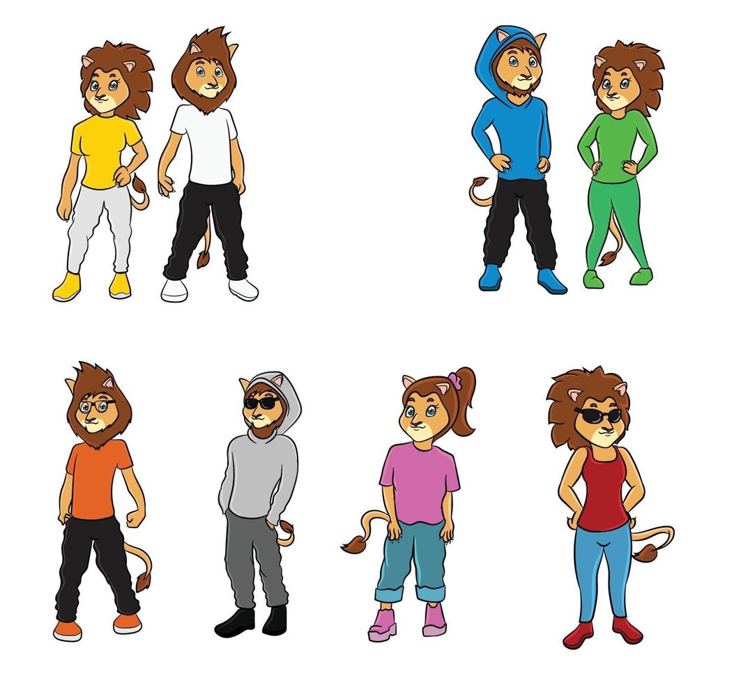 personaggi dei cartoni animati maschili e femminili del leone vettore