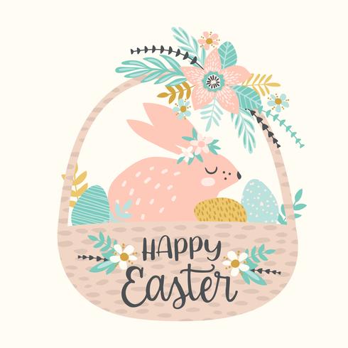 Buona Pasqua. Modello di vettore con coniglietto di Pasqua per carta, poster, flyer e altro utente