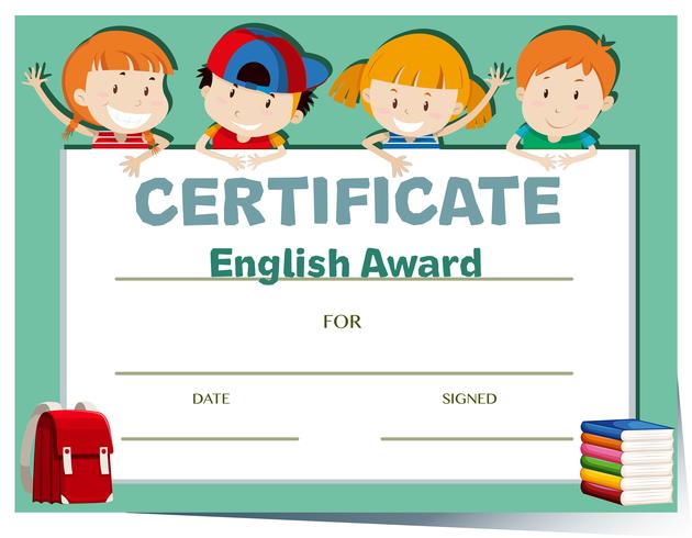 Modello di certificato con bambini felici vettore