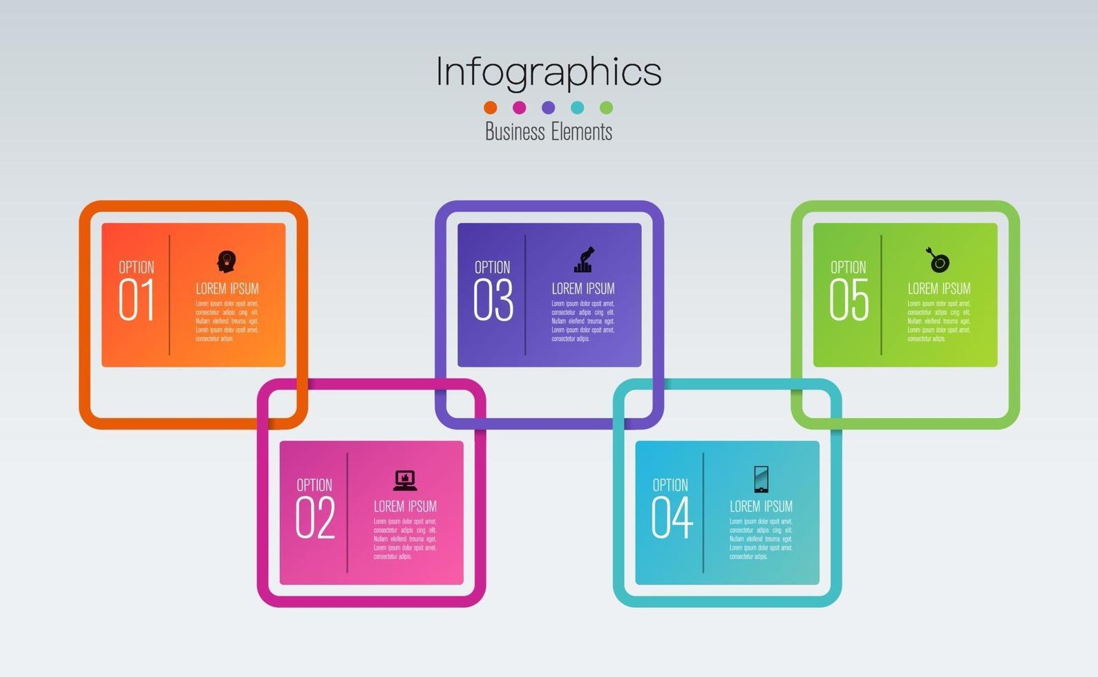 infografica design e icone con 5 passaggi vettore