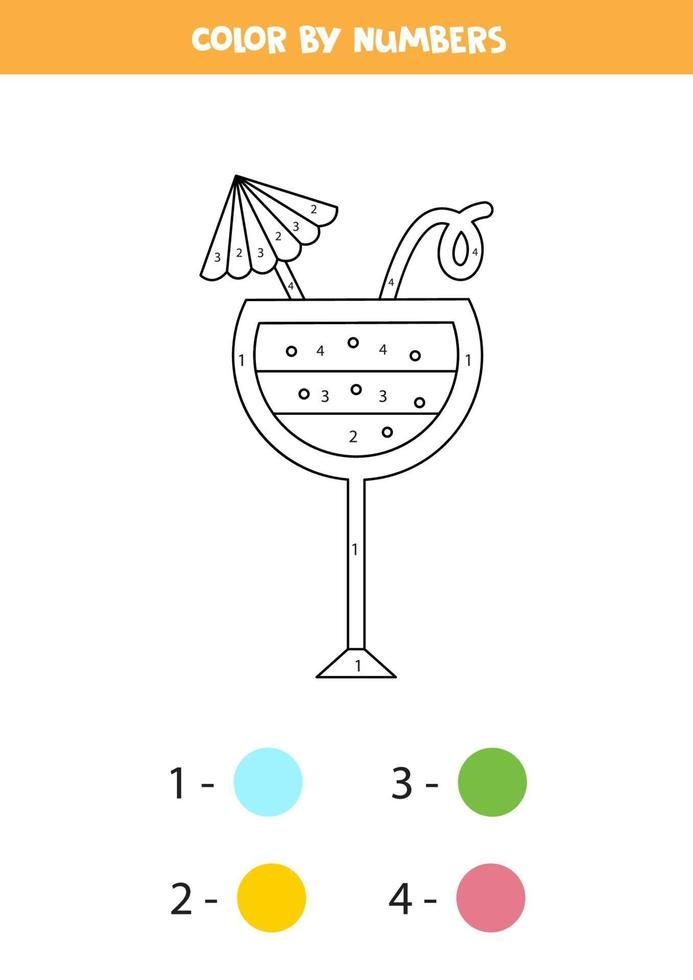 cocktail di cartoni animati a colori in base ai numeri. foglio di lavoro per bambini. vettore