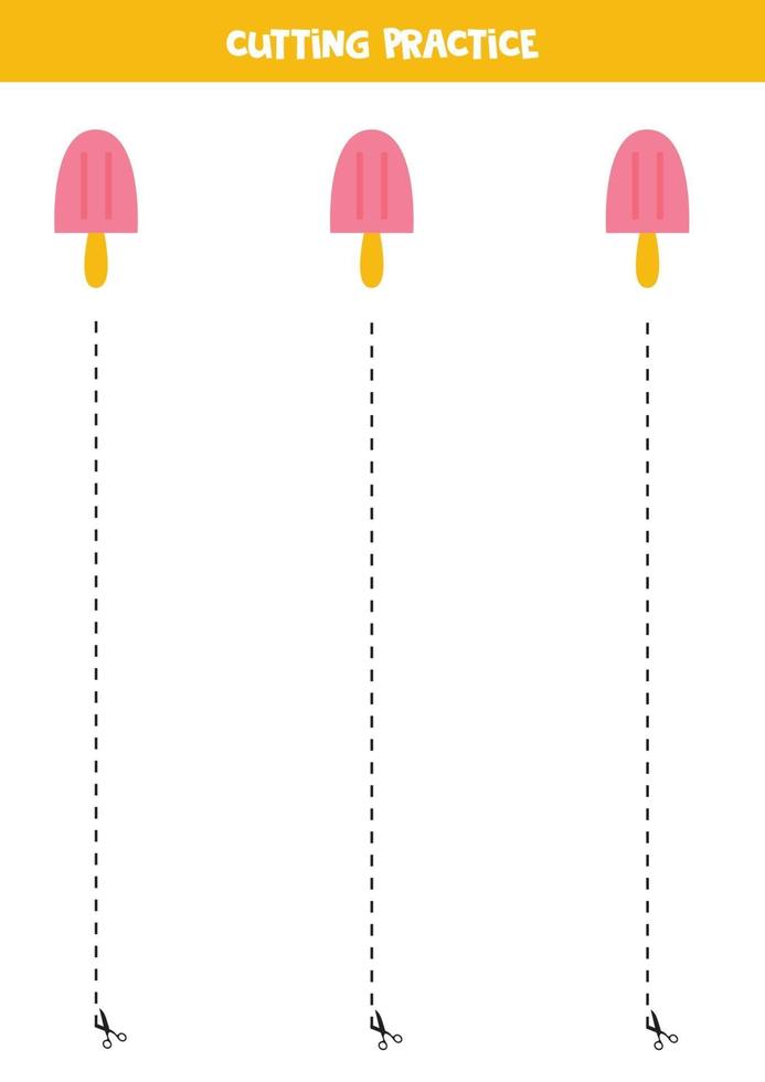 pratica di taglio per bambini con gelato simpatico cartone animato. vettore