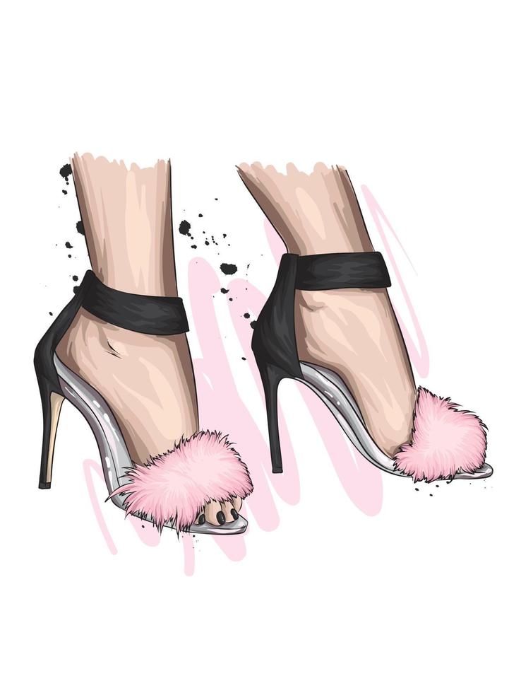 piedi femminili in eleganti scarpe col tacco alto vettore