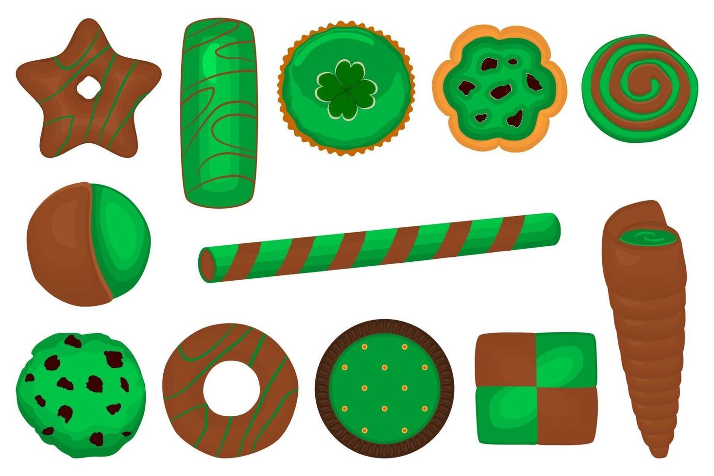 festa irlandese giorno di san patrizio, grande set di biscotti verdi vettore