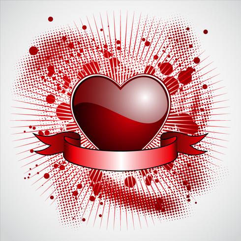 Illustrazione di San Valentino con cuore rosso lucido e nastro vettore