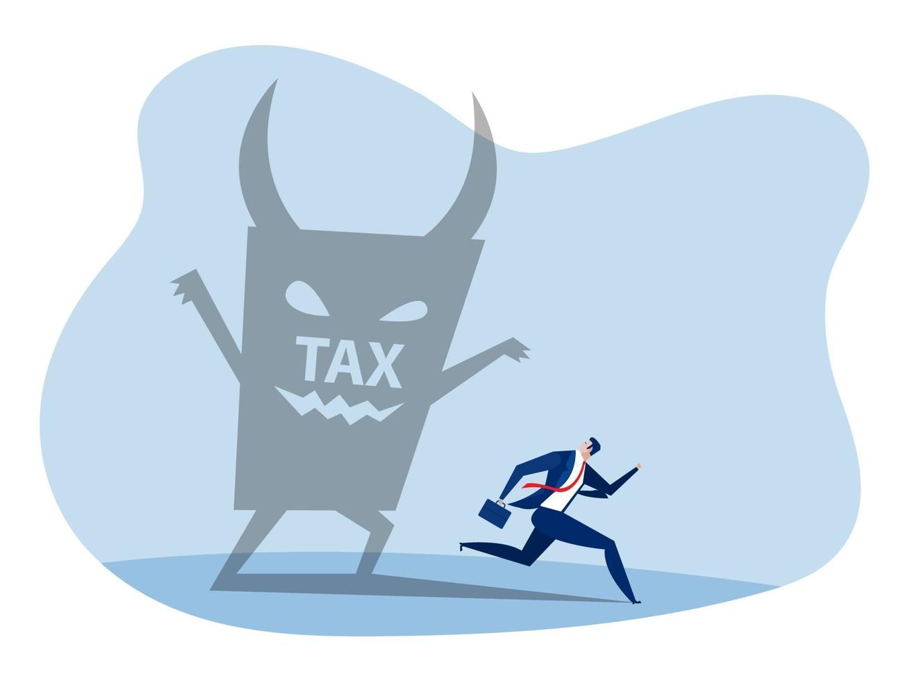 l'uomo d'affari scappa dal diavolo delle tasse. pagare il vettore di finanza fiscale.