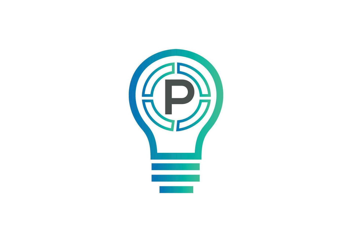 iniziale lettera p logo con lampadina vettore