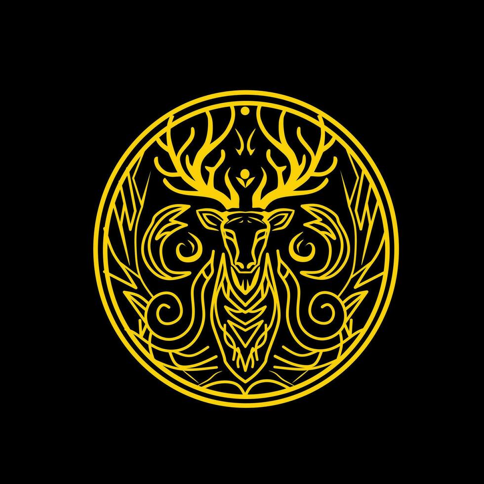 giallo cervo logo illustrazione design con un' linea modello su un' nero sfondo vettore