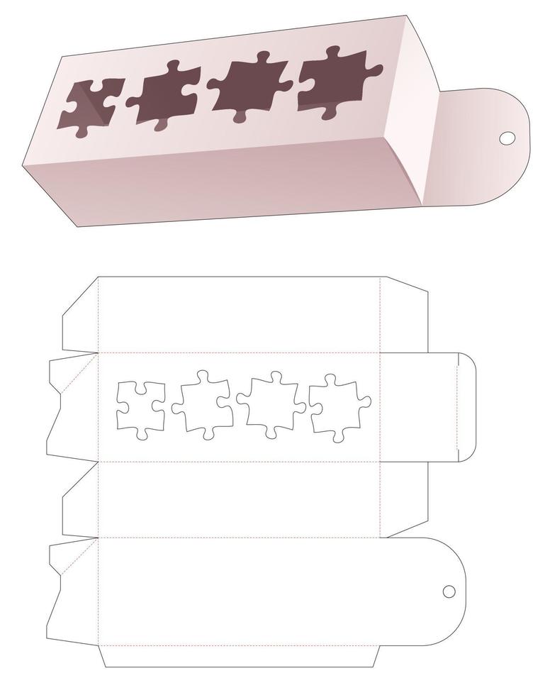 confezione da appendere con sagoma fustellata sagomata a 4 pezzi di puzzle vettore