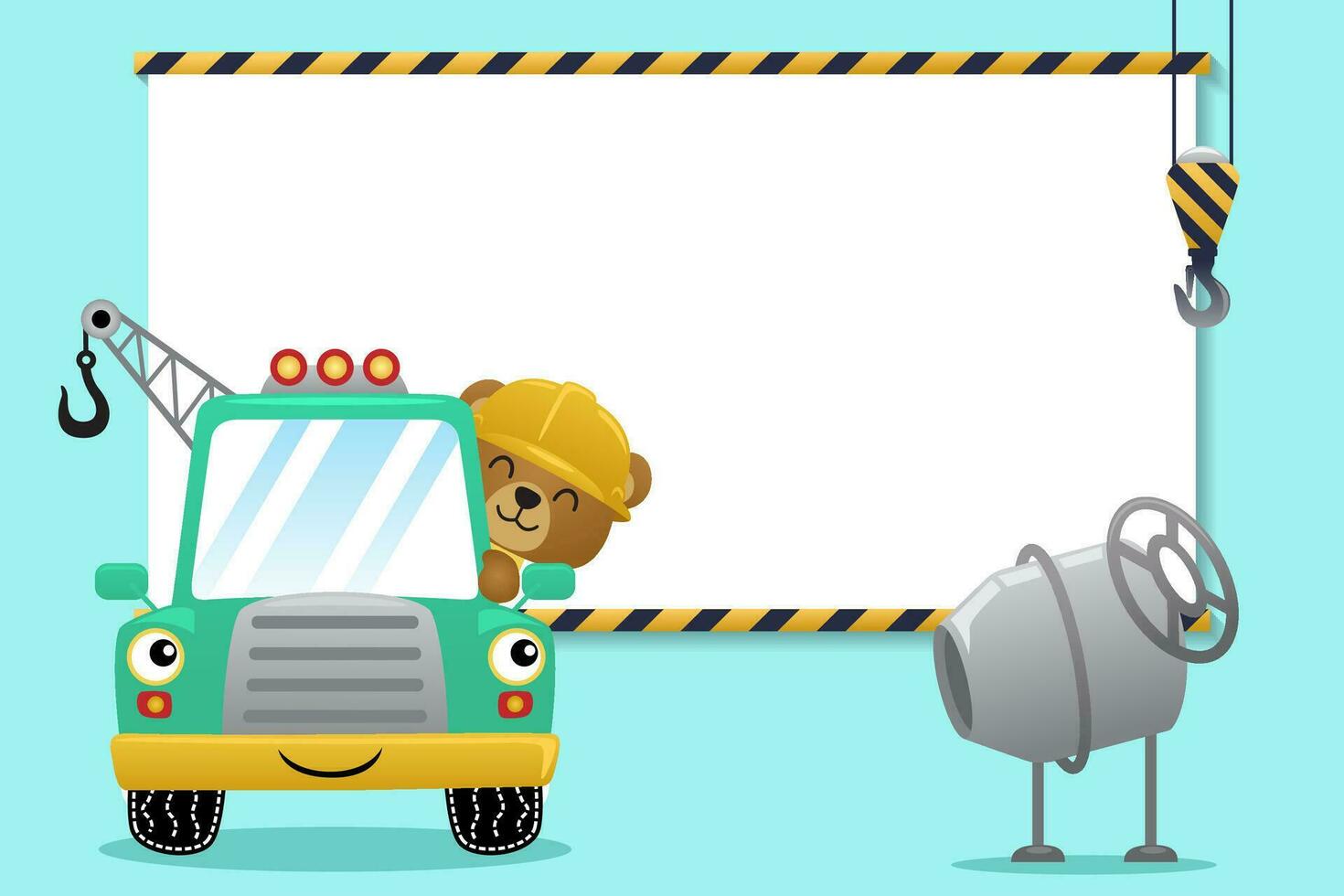 carino orso cartone animato guida trainare camion. industriale elementi con vuoto cartello vettore illustrazione