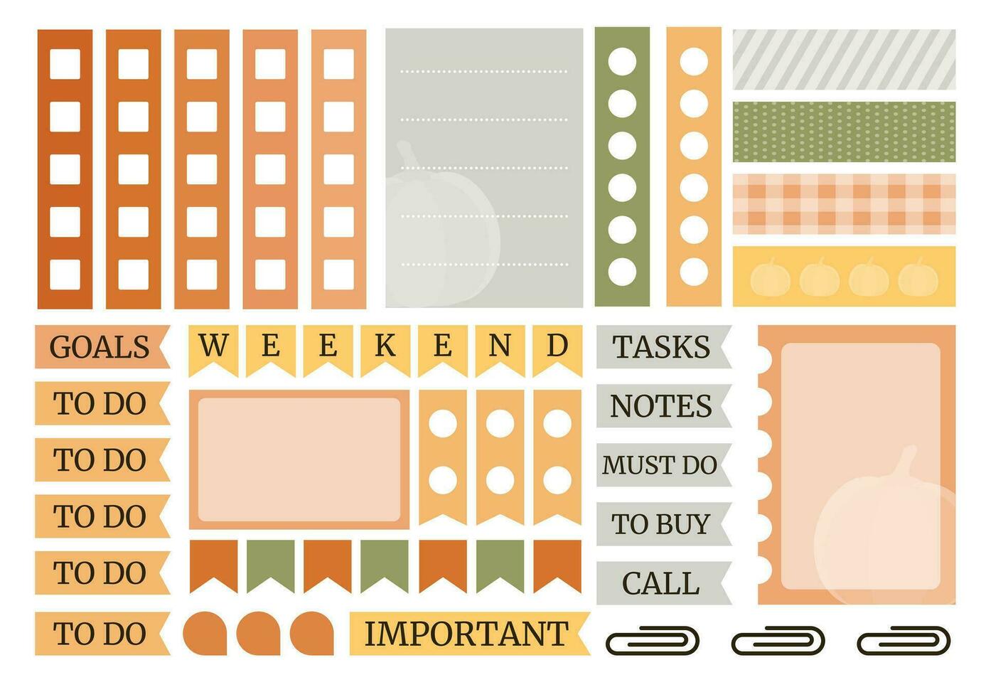 autunno colorato settimanalmente progettista adesivi impostato con zucca silhouette per ordine del giorno, taccuino, diario. a5 formato. vettore