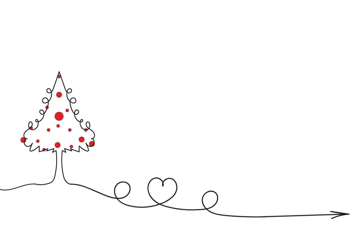 mano disegnato magro continuo linea Natale albero con cuori simbolo vettore, uno linea pino abete albero romantico relazione amore cartello, minimalista schema singolo linea arte vacanza carte decorazioni vettore