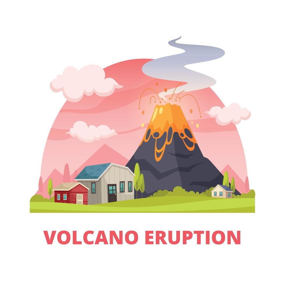 illustrazione vettoriale della composizione del disastro dell'eruzione del vulcano