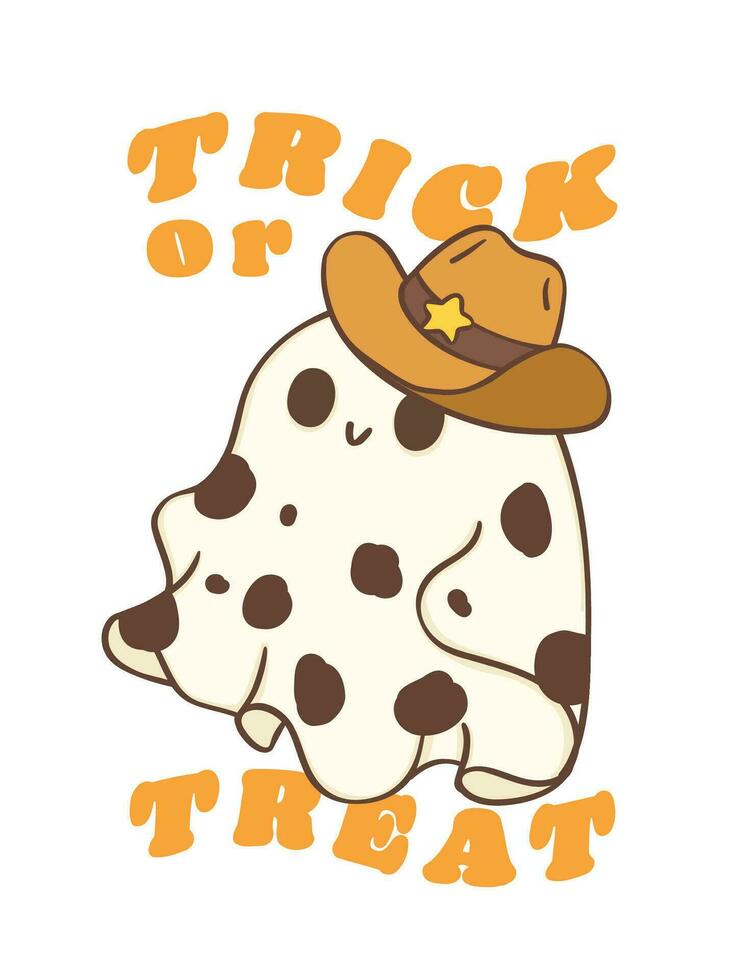 Halloween cowboy fantasma carino kawaii cartone animato scarabocchio vettore clipart