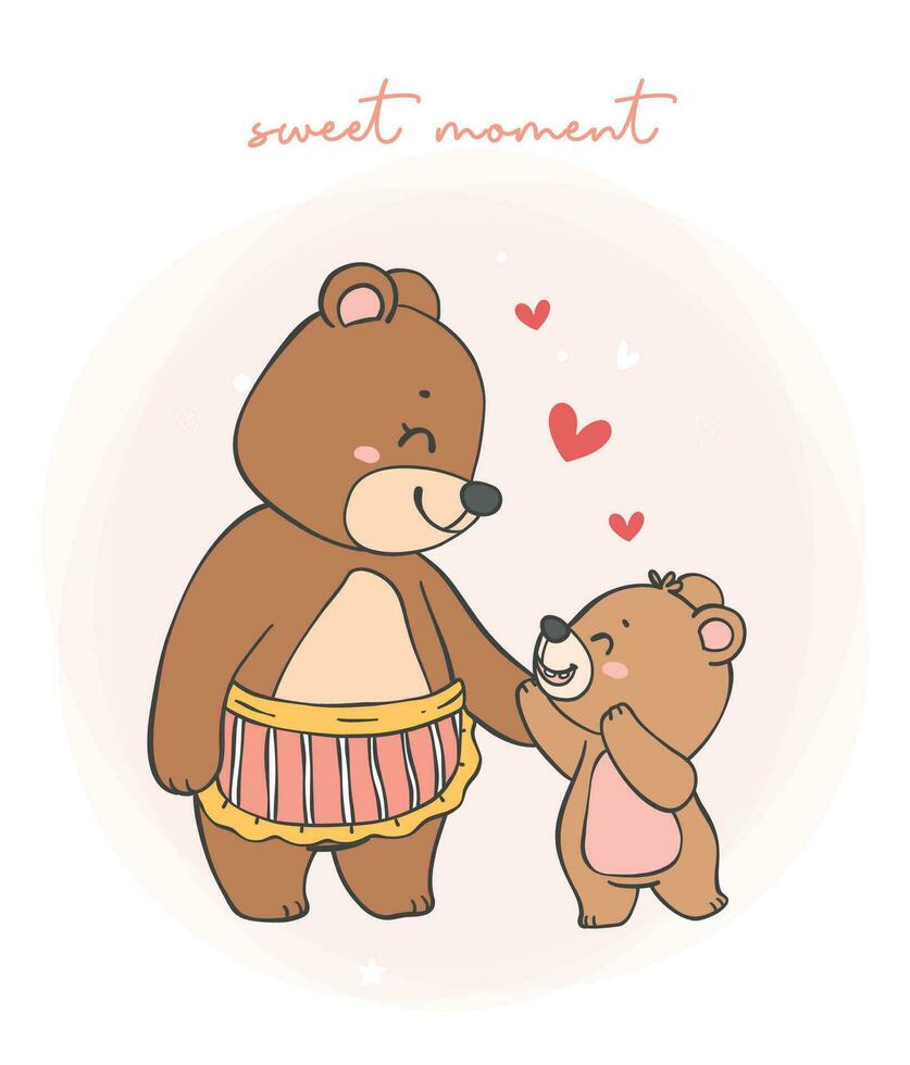 madre orso e bambino orso commovente cartone animato scarabocchio illustrazione vettore