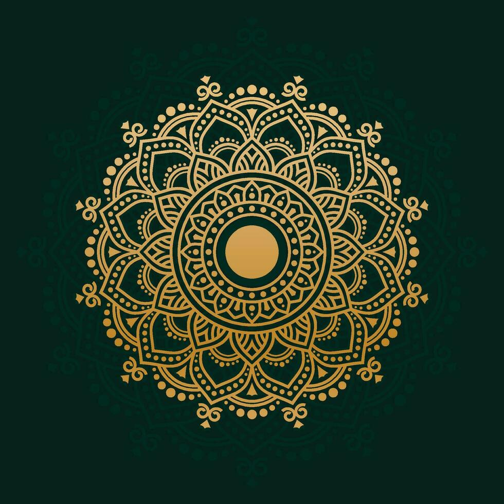 lusso dorato mandala ornamentale sfondo disegno vettoriale. mandala decorativo per tatuaggio, mehndi, motivo islamico, ornamento, arte, henné, motivo indiano, stampa, poster, copertina, brochure, volantino, banner vettore